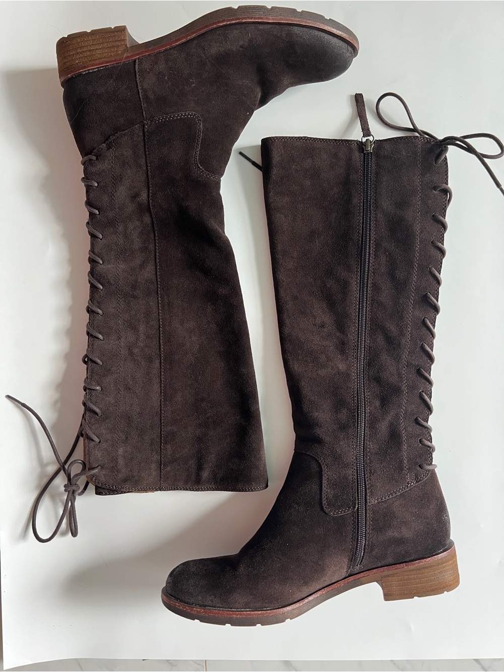 Sofft Dark Brown Suede Over-the-Knee Lace-Back Boots